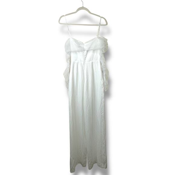 Lulus NWT Eternal Bliss White Tulle Off-the-Shoulder Wide-Leg Sleek Jumpsuit XS - Picture 7 of 10